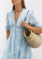Loren Embroidered Cotton Summer Day Dress | Sky Blue
