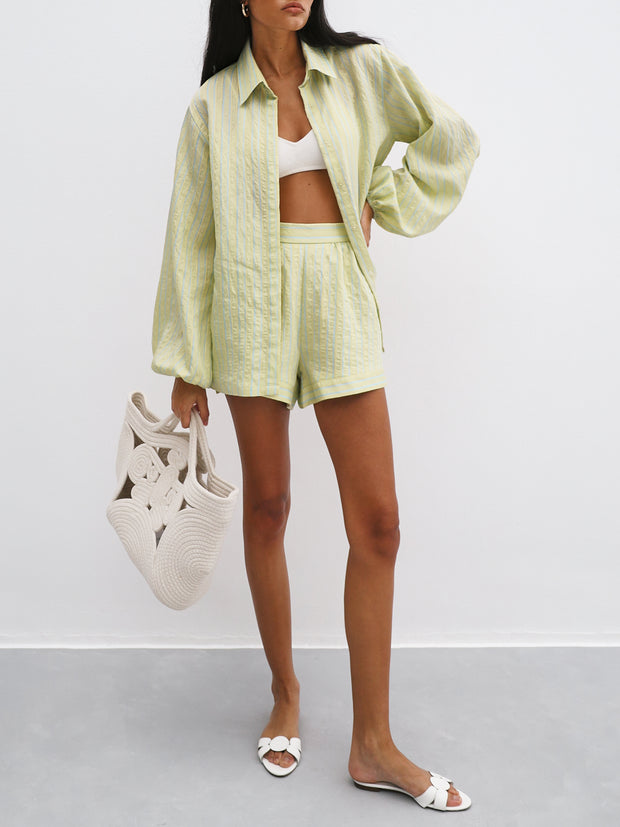 Brynn Summer Stripe Loose Fit Shirt | Lemon/Aqua