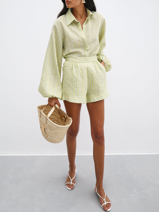 Brynn Summer Stripe Day Shorts | Lemon/Aqua