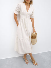 Loretta Button Through Day Dress | Ivory