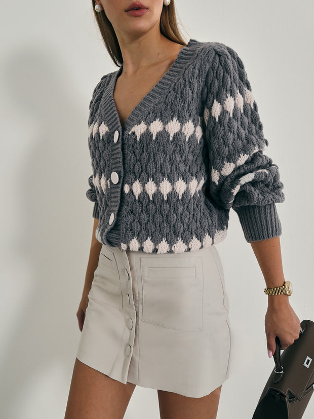 Lorna Textured Two Tone Cardigan | Grey & Cream