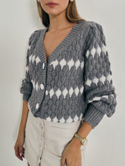 Lorna Textured Two Tone Cardigan | Grey & Cream