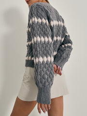 Lorna Textured Two Tone Cardigan | Grey & Cream