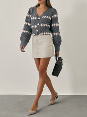 Lorna Textured Two Tone Cardigan | Grey & Cream