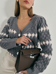 Lorna Textured Two Tone Cardigan | Grey & Cream