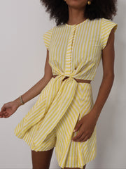 Lydia Stripe Tie Front Shirt | Lemon/White