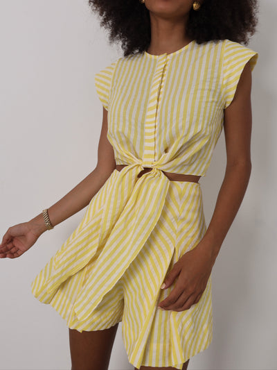 Lydia Stripe Tie Front Shirt | Lemon/White