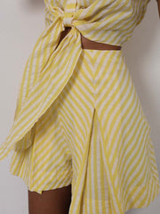 Lydia Stripe Box Pleat Skort | Lemon/White