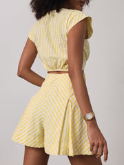 Lydia Stripe Tie Front Shirt | Lemon/White