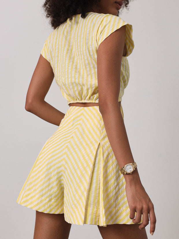 Lydia Stripe Tie Front Shirt | Lemon/White
