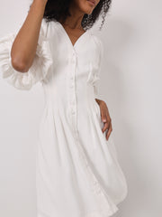 Maddie Volume Sleeve Day Dress | White