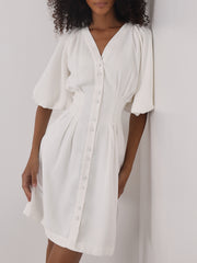 Maddie Volume Sleeve Day Dress | White