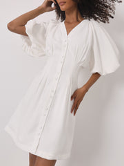 Maddie Volume Sleeve Day Dress | White