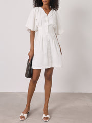 Maddie Volume Sleeve Day Dress | White