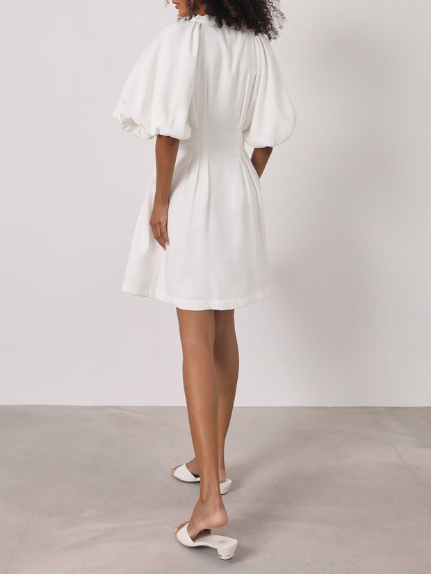 Maddie Volume Sleeve Day Dress | White