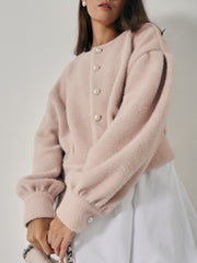 Matilde Pearl Button Soft Knit Cardigan | Champagne