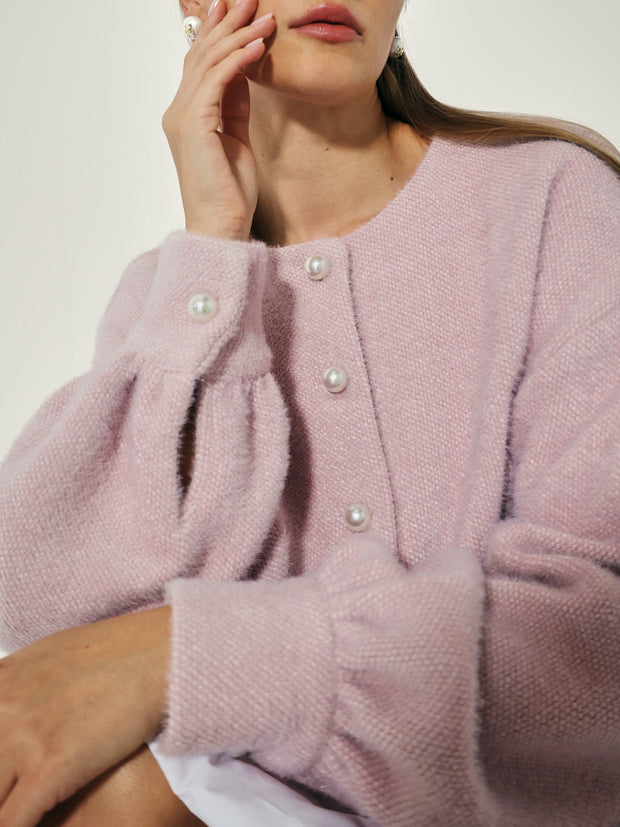 Matilde Pearl Button Soft Knit Cardigan Dusky Pink VITA GRACE