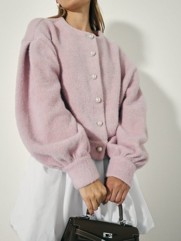 Matilde Pearl Button Soft Knit Cardigan | Dusky Pink