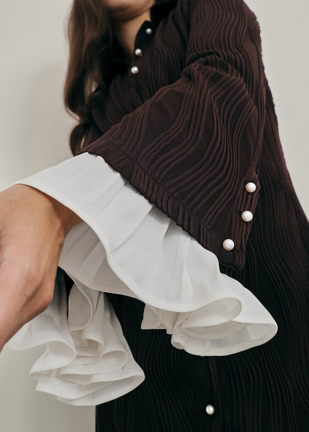 Nikita Textured Pearl Button Dress | Mocha