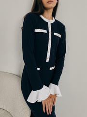 Chelsea Pearl Button Dress | Navy/White