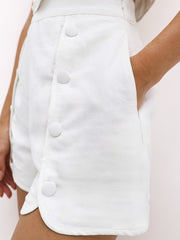 Melià Premium Curved Front Button Shorts | White