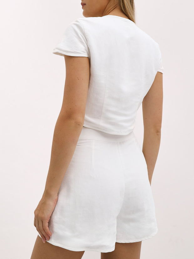 Melià Premium Curved Front Button Shorts | White