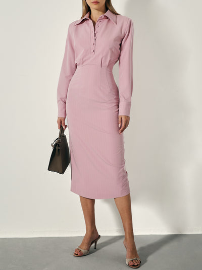 Meryl Pinstripe Shirt Dress | Dusky Pink