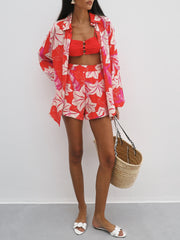 Mindy Floral Print Shorts | White & Red