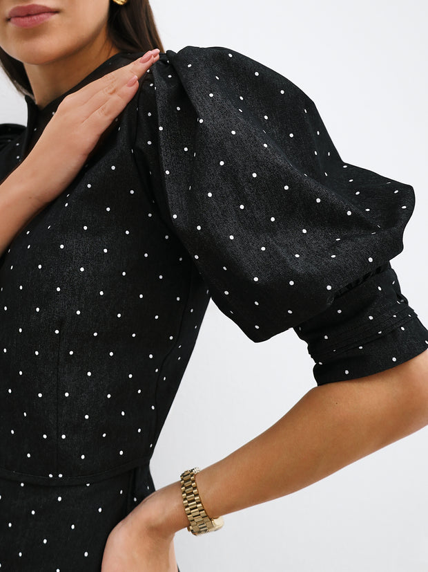 Mimi Polka Print Denim Top | Black/White