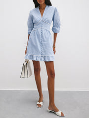 Sezene Button Through Day Dress | Blue Stripe