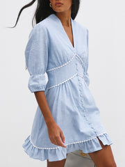 Sezene Button Through Day Dress | Blue Stripe