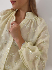 Mira Embroidered Tie Hem Shirt | Lemon Sorbet