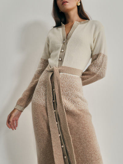 Montana Tonal Contrast Cosy Knit Dress | Latte