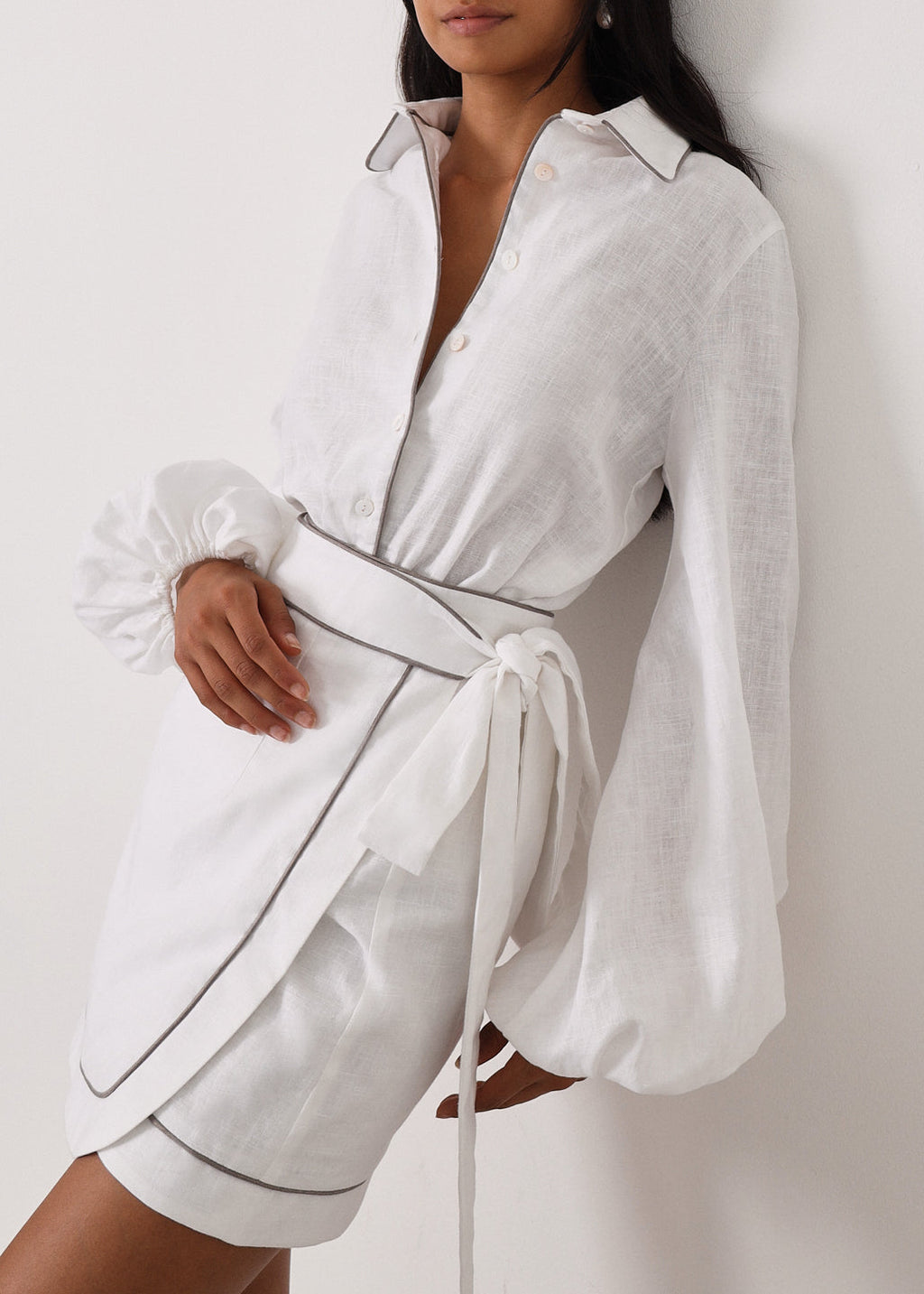 Morgan Elevated Linen Shirt | White/Taupe