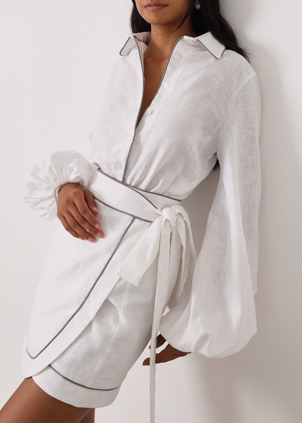 Morgan Elevated Linen Shirt | White/Taupe