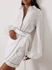 Morgan Elevated Linen Shirt | White/Taupe