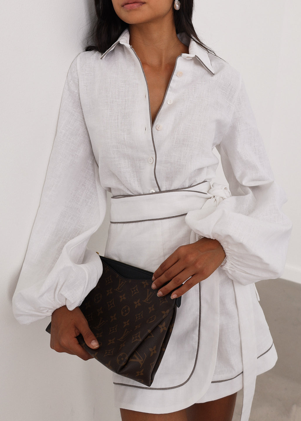 Morgan Elevated Linen Shirt | White/Taupe