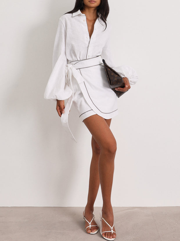Morgan Elevated Linen Shirt | White/Taupe