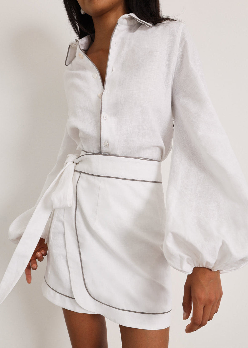 Morgan Elevated Linen Shirt | White/Taupe