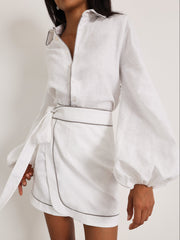 Morgan Elevated Linen Shirt | White/Taupe