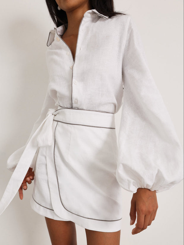 Morgan Elevated Linen Shirt | White/Taupe