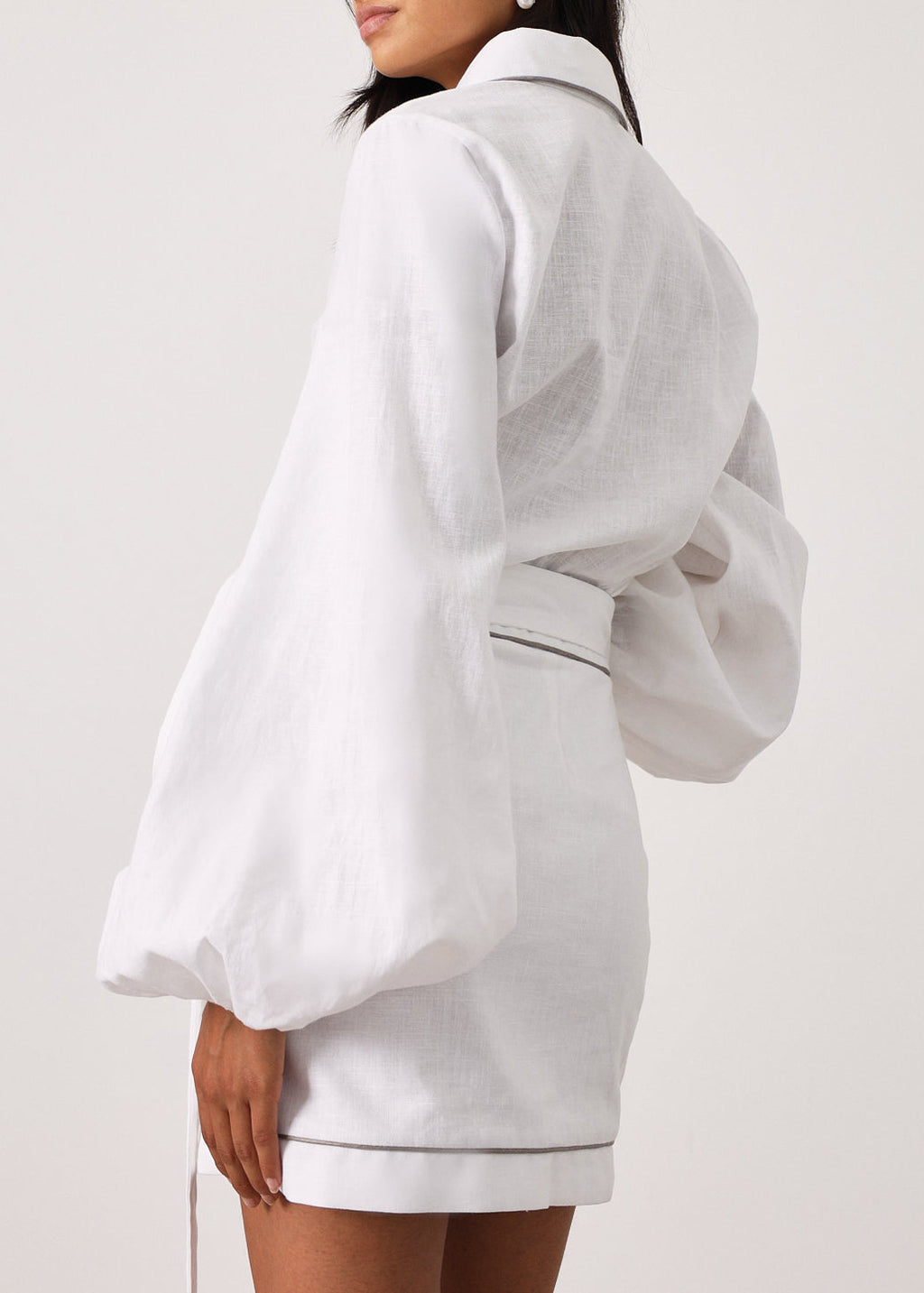 Morgan Tie Wrap Linen Skirt | White/Taupe