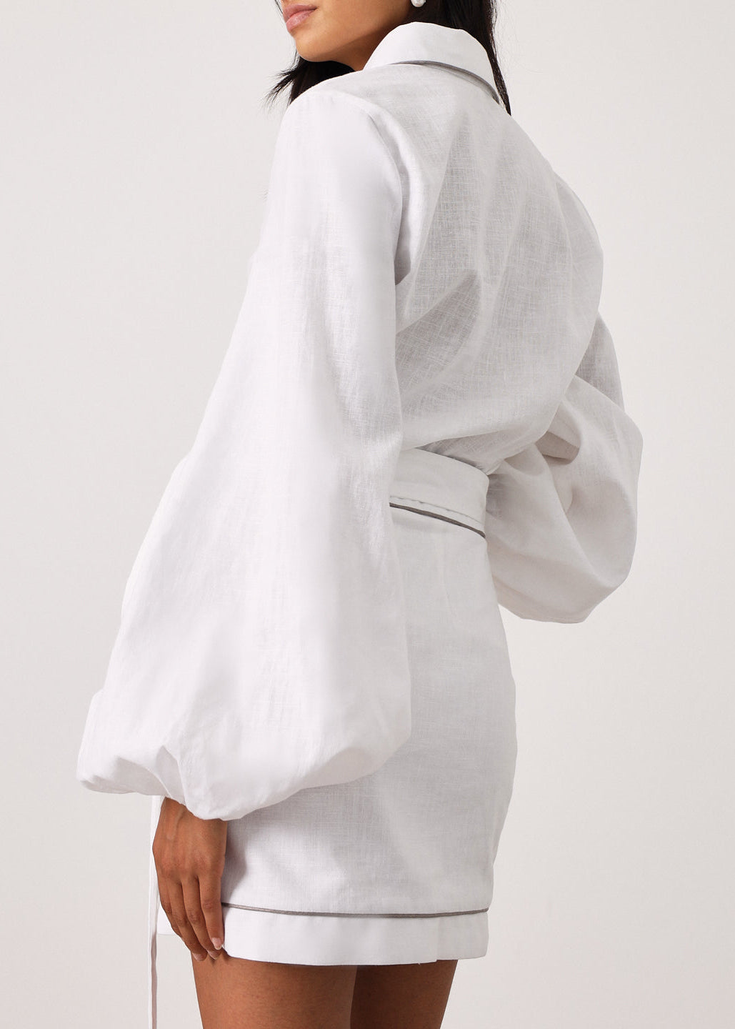 Morgan Tie Wrap Linen Skirt | White/Taupe