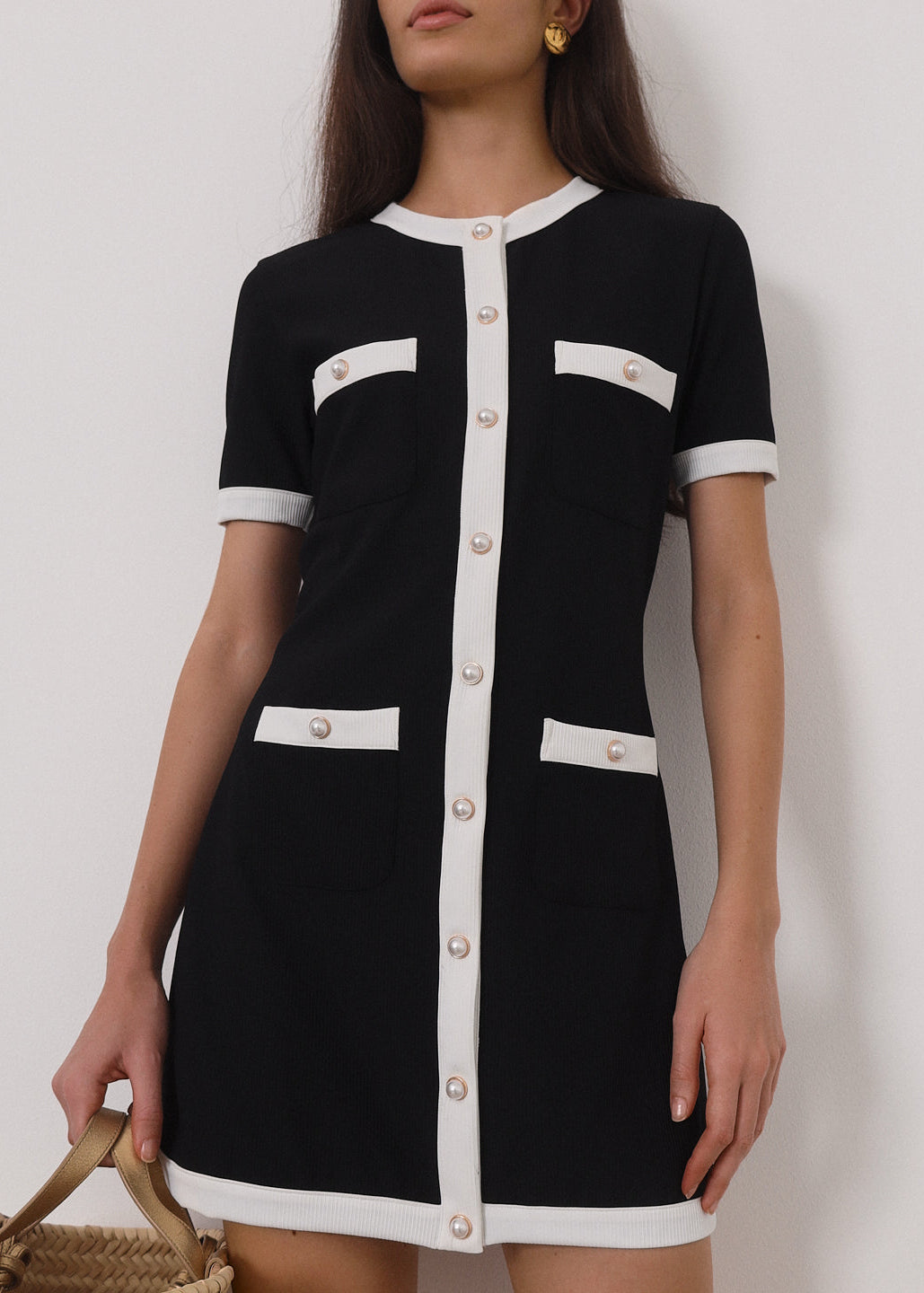 Namina Contrast Day Dress | Black & White