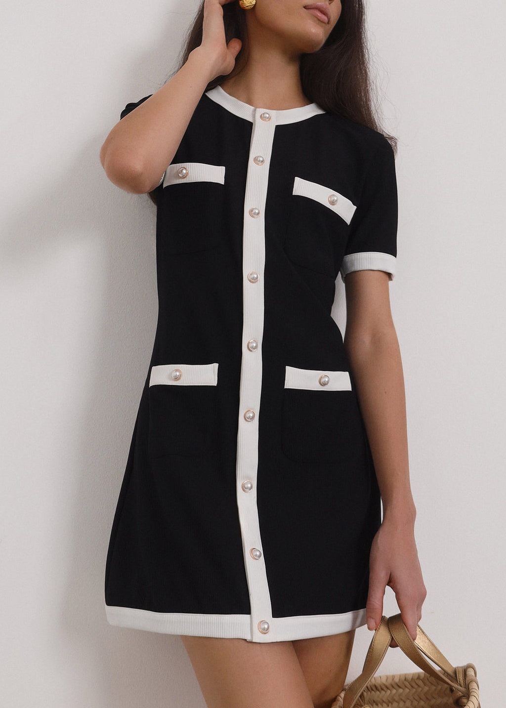 Namina Contrast Day Dress | Black & White
