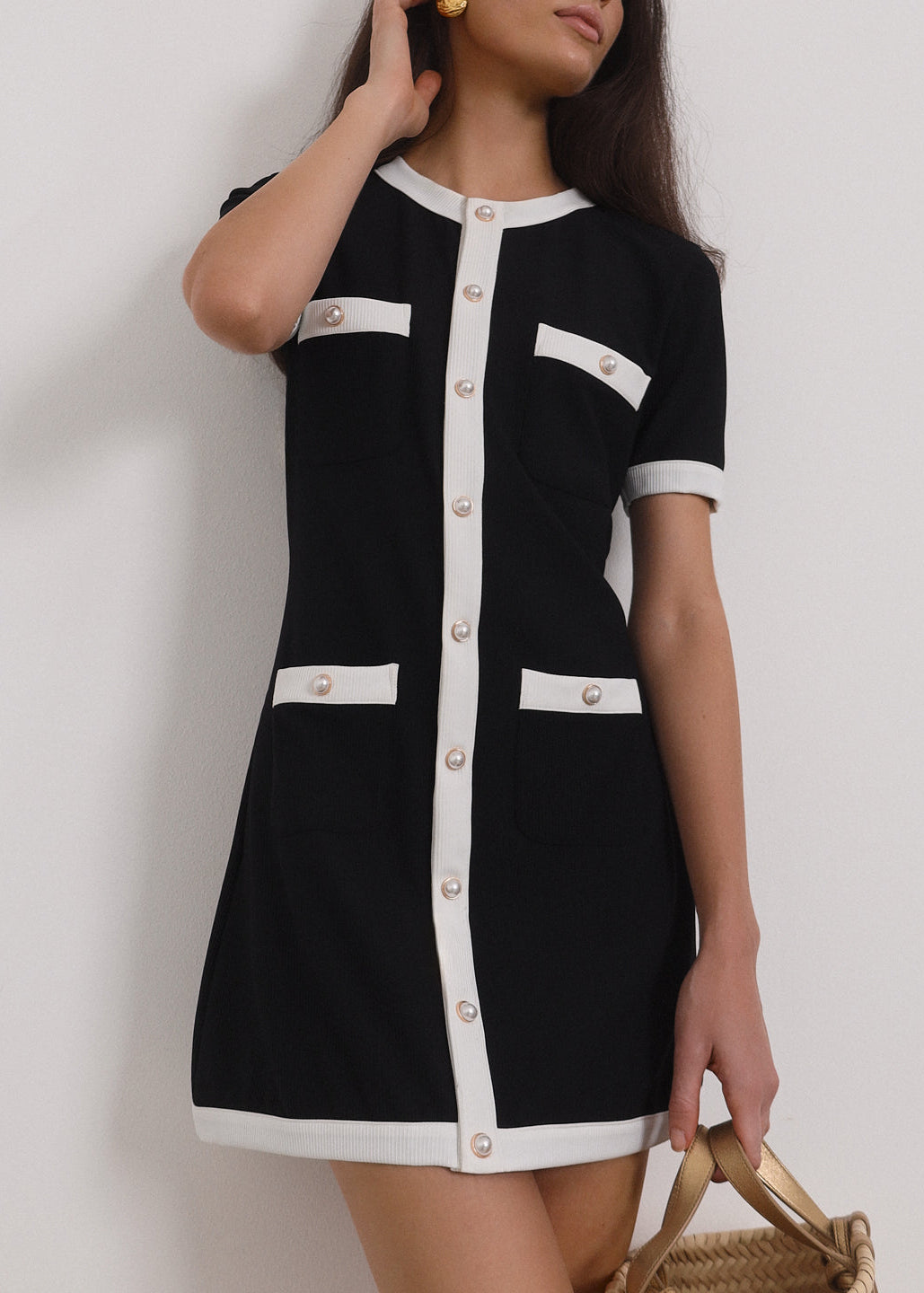 Namina Contrast Day Dress | Black & White