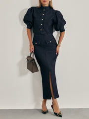 Natalia Ladylike Denim Blouse | Indigo