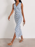 Natalia Knitted Stripe Waistcoat Top | Riviera Blue/Ivory