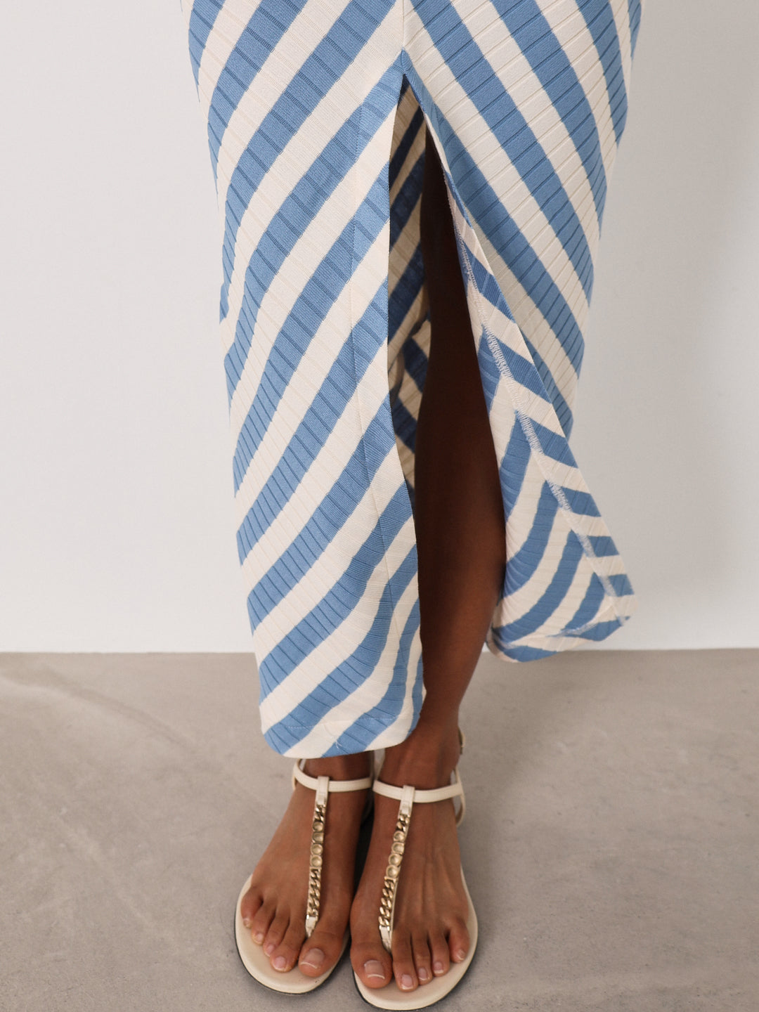 Natalia Knitted Icon Stripe Skirt | Riviera Blue/Ivory