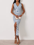 Natalia Knitted Stripe Waistcoat Top | Riviera Blue/Ivory